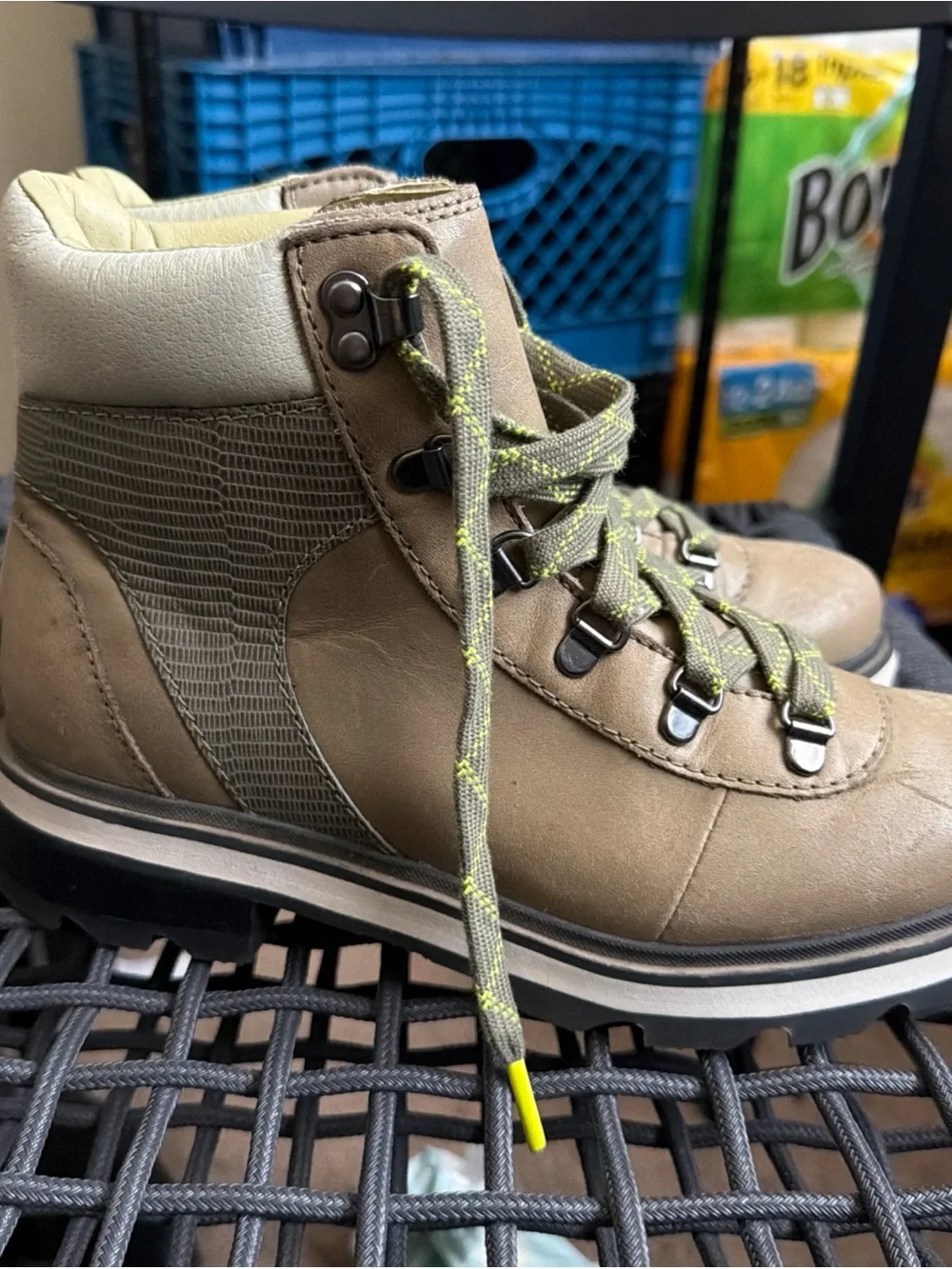 Sorel Kids Tan Boots with Green Laces